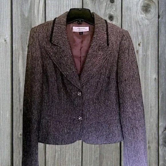 Tahari Suit Pink Black Grey Tweed Peplum Blazer - Picture 2 of 16